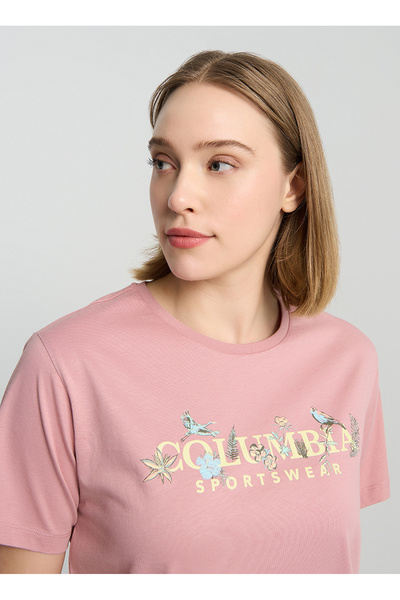 Columbia 9210081659CS0427 Pembe O Yaka Normal Baskılı Kadın T-Shirt