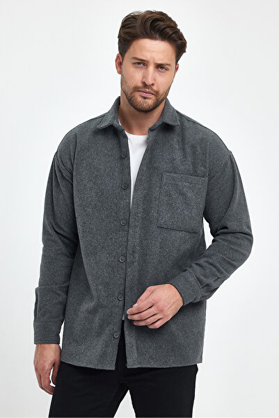 CLIPMAN Men's Regular Fit Winter Stamp Jacket Shirt Anthracite