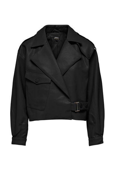 ONLY Κανονικό μαύρο γυναικείο μπουφάν ONLSMOKEY FAUX LEATHER JACKET OTW