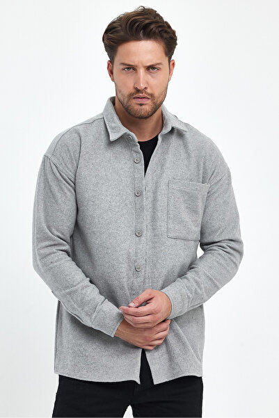 CLIPMAN Men's Regular Fit Winter Stretch Jacket Shirt Gray