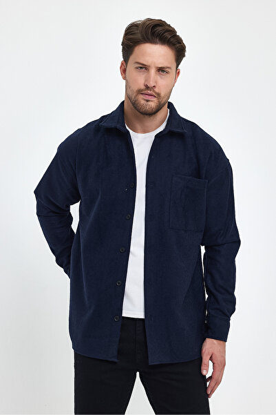 CLIPMAN Чоловічий Regular Fit Зимовий кашеміровий піджак-сорочка темно-синій