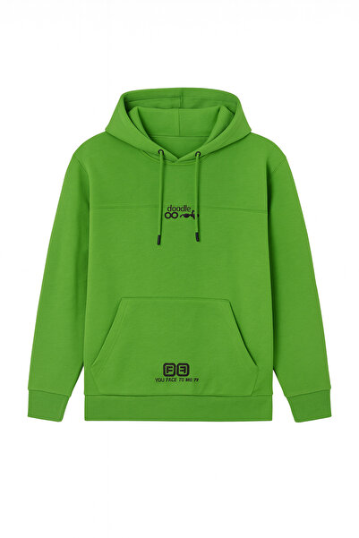 CLIPMAN Πράσινο ανδρικό φούτερ - κανονική εφαρμογή, κουκούλα, στάμπα με 2 κλωστές