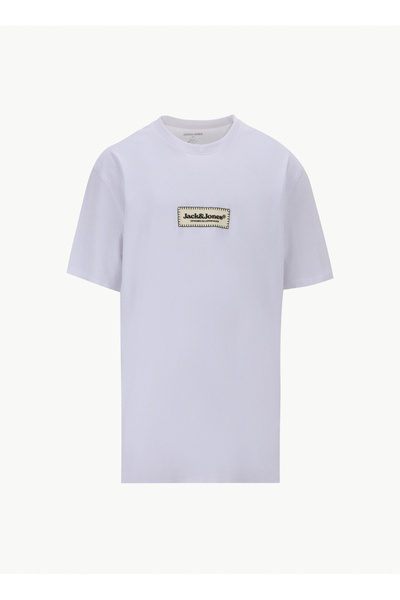 Jack & Jones Bisiklet Yaka Beyaz Erkek T-Shirt 12278571_JORSPLIT FAKESTITCH B...