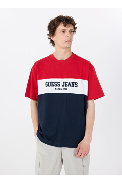 Guess Jeans Bisiklet Yaka Desenli Çok Renkli Erkek T-Shirt M5GI45K8FQ4F7TW GJ...