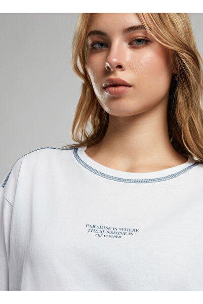 Lee Cooper Crew Neck Printed Ecru Women's T-Shirt 252 Lcf 242014 Karbe Ecru-L