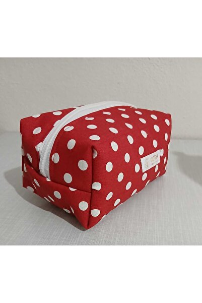 dora ev tekstıl Makeup Bag Red Polka Dot《Duck Fabric》