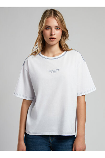 Lee Cooper Crew Neck Printed Ecru Women's T-Shirt 252 Lcf 242014 Karbe Ecru-L