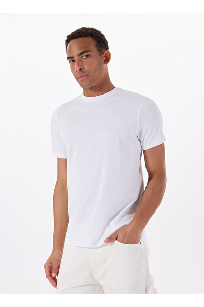 Guess Crew Neck Patterned White Men's T-Shirt M4Gi70Kc9X0G011 Ss Cn Basic Pima