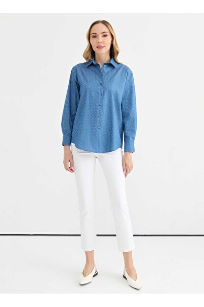 Selen Polo Yaka Taşlı İndigo Kadın Bluz 25YSL8161