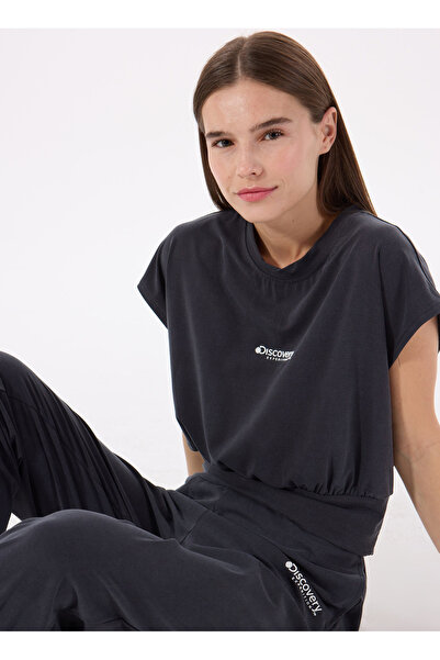 Discovery Expedition D5SL-TST3509 Antrasit Bisiklet Yaka Relaxed Düz Kadın T-...