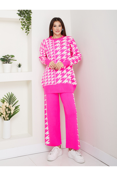 RACE FASHİON Houndstooth Patterned Double Knitwear Set Rc8213
