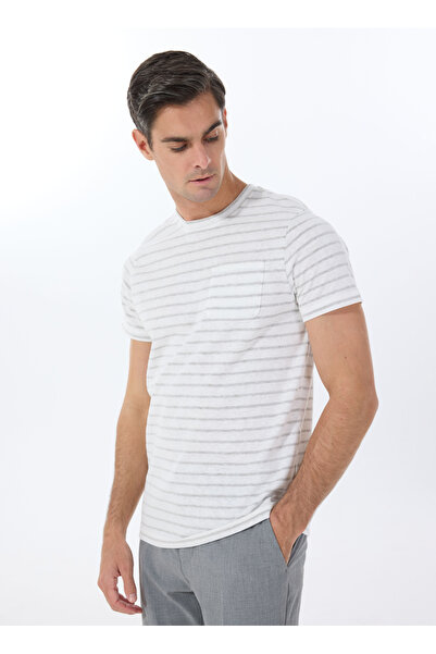 ALTINYILDIZ CLASSICS Altınyıldız Classics guler rotund Stripe Ecru Bărbați tricou ACE091252120_EHK