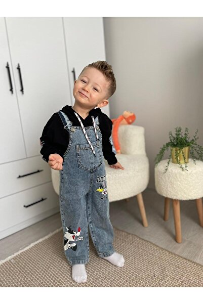 Mişsa Bebe Çocuk Kot Trend Salopet Bol Kesim Denim 3-6 yaş 2 parça