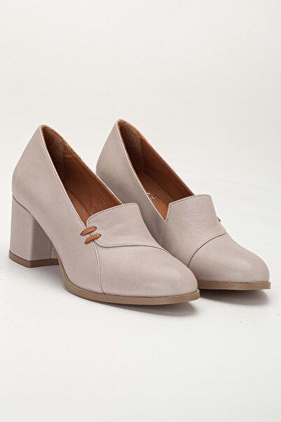 ANALİN SHOES Women's Genuine Leather Piping Heeled Shoes - Silvergrey