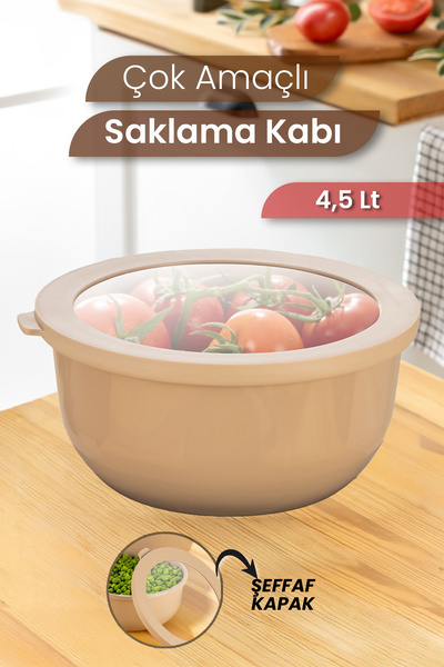 MYBOX Ayza 4.5 Lt Dough Kneading Bowl - Round Basin with Lid - Multi-Purpose Mixing and Storage Container