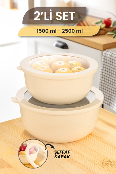 MYBOX Ayza Set of 2 Round Storage Containers Microwave and Freezer Safe Multi-Purpose Kitchen Storage Container 1.5-2.5L