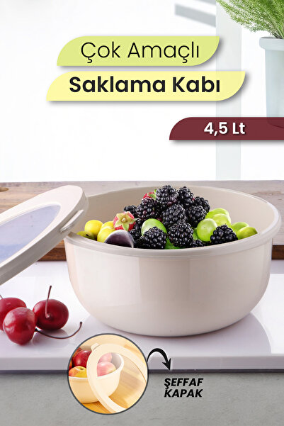 MYBOX Ayza 4,5 Lt Hamur Yoğurma Kabı - Kapaklı Yuvarlak Badya Leğen - Çok Amaçlı Karıştırma Saklama Kabı