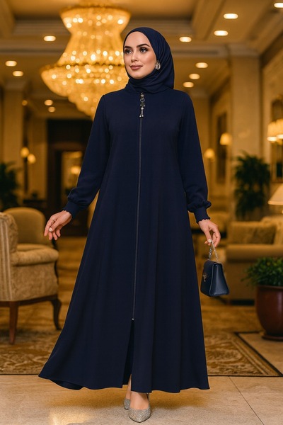 Neva Style Hijab cu fermoar bleumarin Ferace 45294L