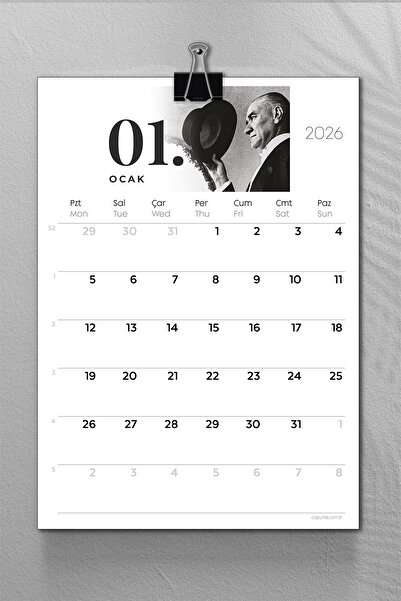 Copyrite Dekoratif 2026 Duvar Takvimi 32x45cm Metal Kıskaçlı Planlayıcı Takvim