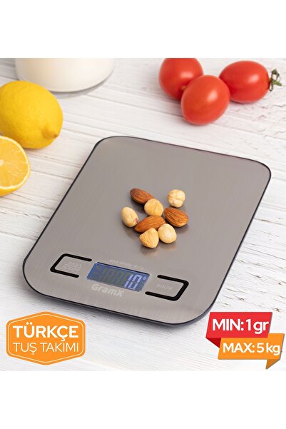 DentiGo Hassas Mutfak Tartısı 5 Kg - 1 Gr Hassasiyet Paslanmaz Çelik (PİL HED...