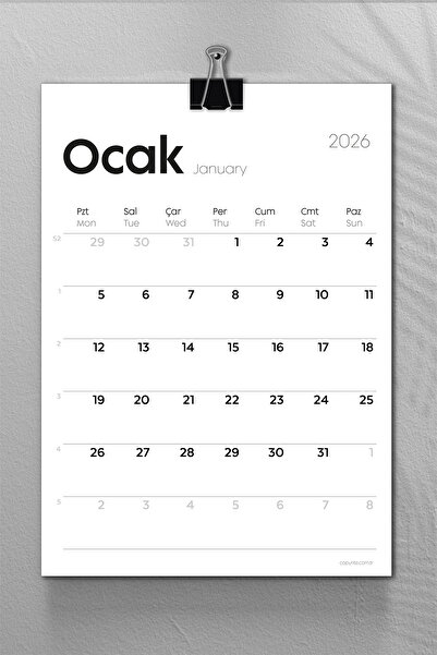 Copyrite Klasik 2026 Duvar Takvimi 32x45cm Metal Kıskaçlı Planlayıcı Takvim