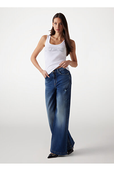 Guess Sl Embellished Pamuklu Logolu Regular Fit Yuvarlak Yaka Top W5GP29KA0H1...