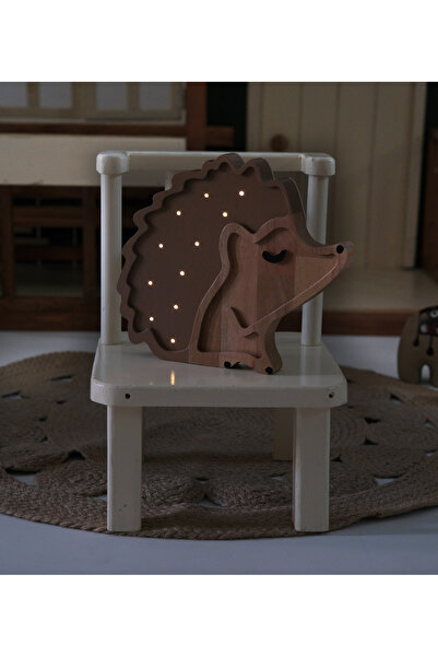 MiniVerse Store MiniVerse Kahverengi Kirpi Figürlü Doğal Ahşap Masif Çocuk Od...