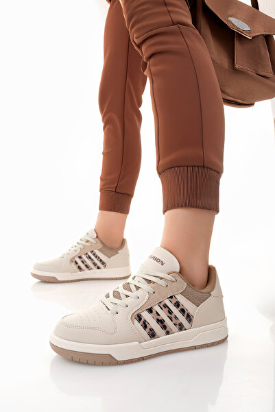 McDark Women's Beige Thermo Sole Striped Lace-Up Sports Shoes