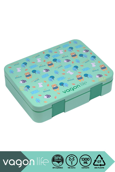 Vagonlife Bento 1300ml Lunchbox New Collection Single Layer 4 Compartments Abs Plastic Children's Lunch Box Food Container