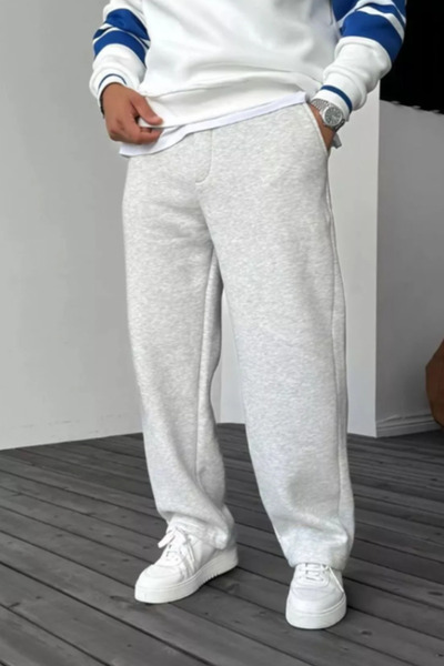 EydaMoon Men's Gray Buggy Winter Wide-Leg Sweatpants with Fleece Lining