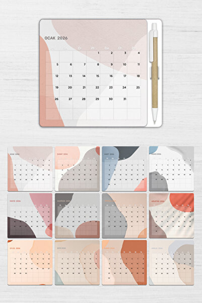 Copyrite Soyut Desenli 2026 Buzdolabı Takvimi Magnetli (15X17 CM) Kalemli