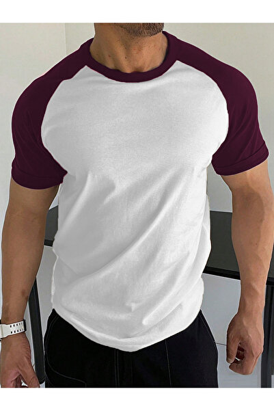 MOVİMENT White Crew Neck Shoulder Burgundy Garni T-Shirt