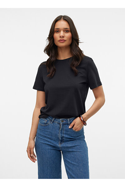 Vero Moda Bisiklet Yaka Siyah Kadın T-Shirt VMPAULINA SS T-SHIRT JRS NOOS