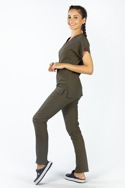 Uçak Medikal Yağ Yeşili U-flex Likralı Cerrahi Hemşire Doktor Forma Scrubs Takım