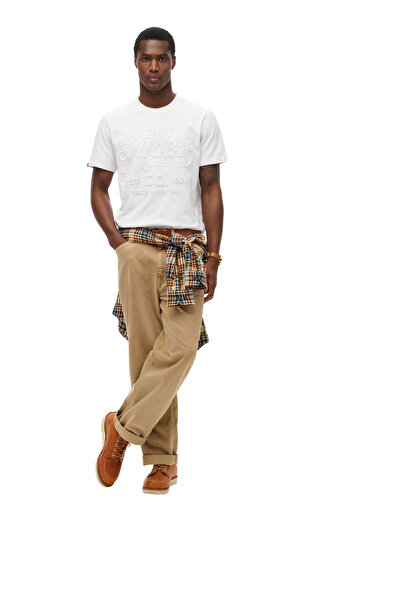 SUPERDRY Bisiklet Yaka Beyaz Erkek T-Shirt M1012218A-01C_WORKWEAR EMBOSSED REL