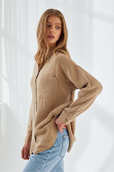 Mixray 3833 Γυναικείο πουκάμισο μουσελίνας με τσέπες μεγάλου μεγέθους βιζόν