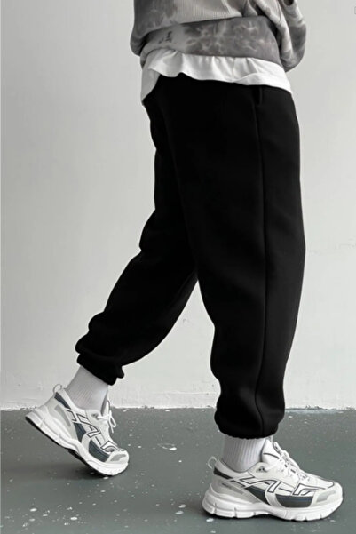 EydaMoon Ανδρικό μαύρο χειμερινό φούτερ με ελαστικό κάτω μέρος - Μαύρο