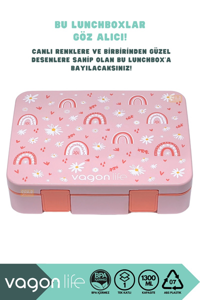 Vagonlife Bento 1300ml Lunchbox New Collection Single Layer 4 Compartments Abs Plastic Children's Lunch Box Food Container