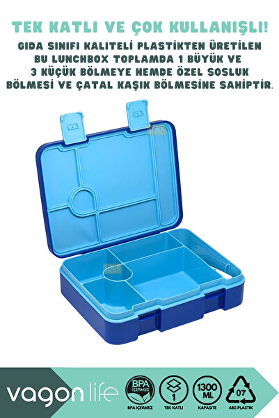 Vagonlife Bento 1300ml Lunchbox New Collection Single Layer 4 Compartments Abs Plastic Children's Lunch Box Food Container