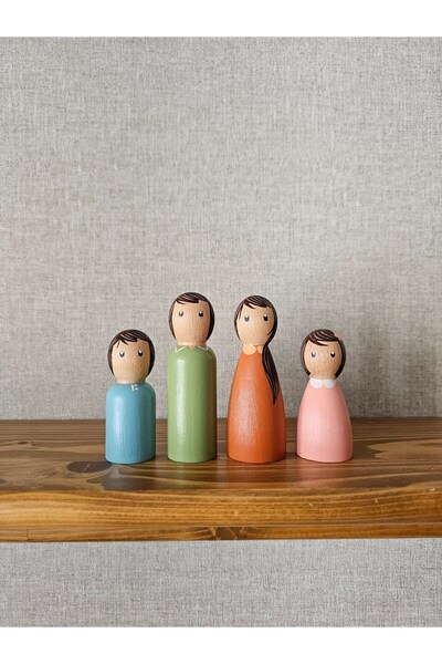 Mesu Ahşap Oyuncaklar Mesu 4-Piece Waldorf Wooden Family, Peg Baby Toy Set