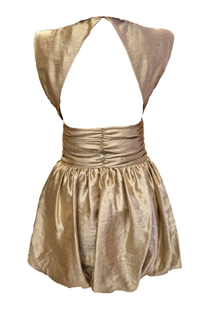 FASHION COCKTAIL Μεταλλικό μεταλλικό λαμέ ύφασμα με τσέπες με φούστα με μπαλόνι με λαιμόκοψη στην πλάτη με λαιμόκοψη V βραδινό φόρεμα για πάρτι