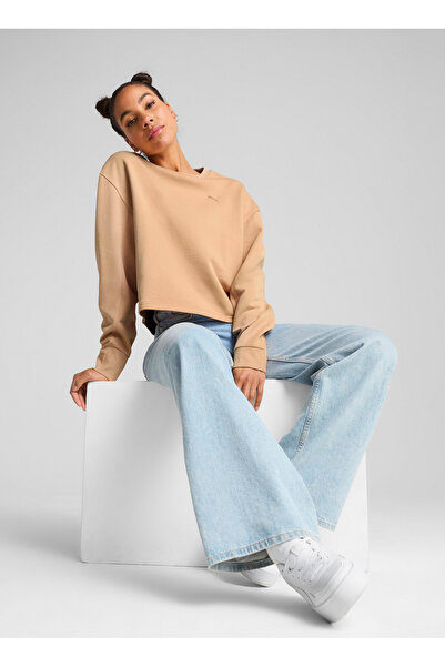 Puma 68505863   Her Relaxed Crew Cream Round Neck Regular Fit Plain Women's Sweatshirt