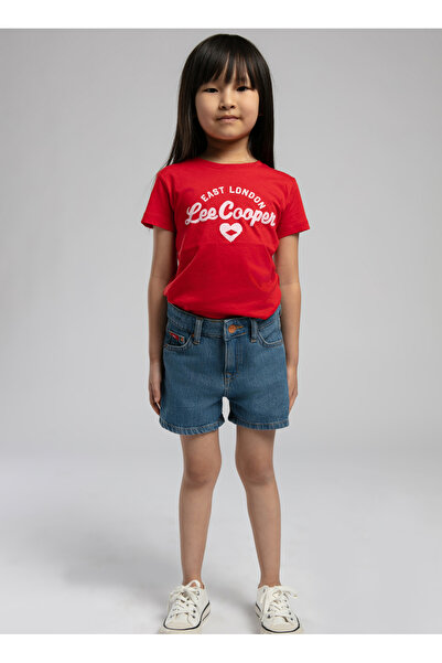 Lee Cooper شورت بناتي ذو خصر مطاطي وقصة عادية باللون الأزرق 252 LCG 121006