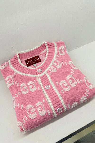 MoyStore Pembe İşlemeli Örme Premium Düğmeli Ceket