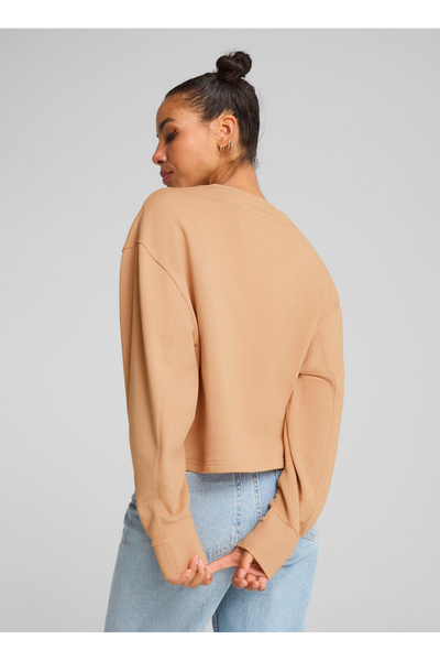 Puma 68505863   Her Relaxed Crew Cream Round Neck Regular Fit Plain Women's Sweatshirt