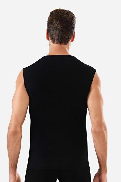 Arma Yıldız Men's Black Cotton T-Shirt Zero Sleeve V Neck Sleeveless Undershirt 2 Pack