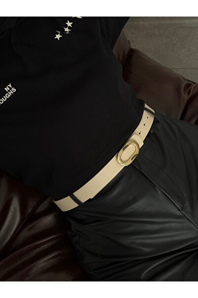 LİA KEMER Oval Buckle Gold Belt, Jacket Belt, Pants Belt, Casual Belt