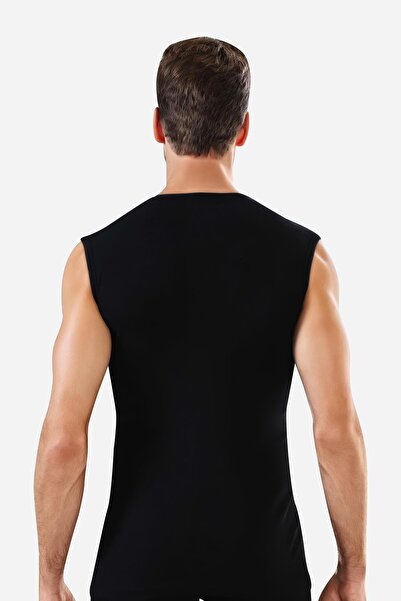 Arma Yıldız Men's White - Black T-Shirt Zero Sleeve Zero Collar Sleeveless Undershirt 2-Piece 100% Cotton