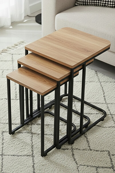 NEMERON Tekerlekli Zigon Sehpa 3lü Yan Sehpa Servis Sehpası Üçlü Çay Sehpası ...