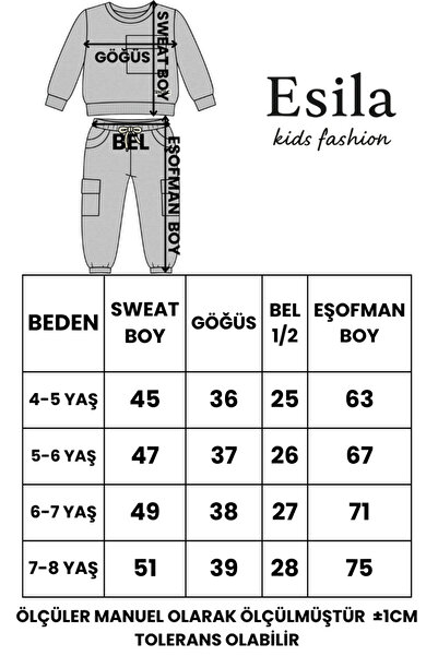 ESİLA KİDS Erkek Çocuk Takım Kargo Cepli Pamuklu Uzun Kolu Örme Eşofman Takım 3-8 Yaş